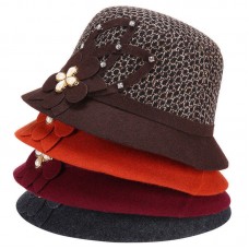 Ladies Mujer Cloche Hat Felt Bucket Fedora Bowler Dome Flower Caps Hats  eb-54102728